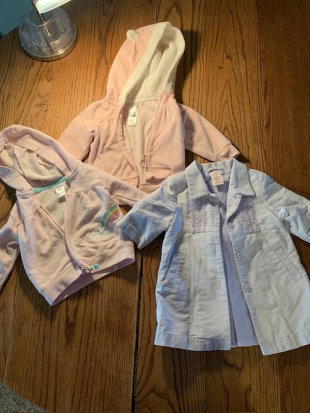 Bundle of 3 girls jackets, (1) 0-6 mo (2) 9 mo, very nice
